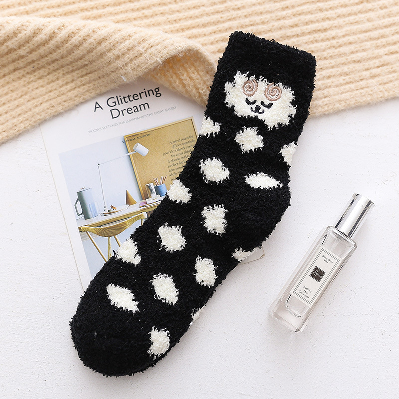 Warm Autumn Winter Thick Coral Velvet Home Socks Crew Socks Cute Lamb Sleeping Spots Embroidered Floor Socks Female Fluffy Fuzzy Socks